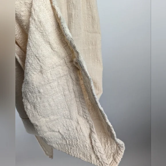 Cream Button Cotton Dress 3/4 Length Smocked Boho Earthy Size Medium - Picture 8 of 8